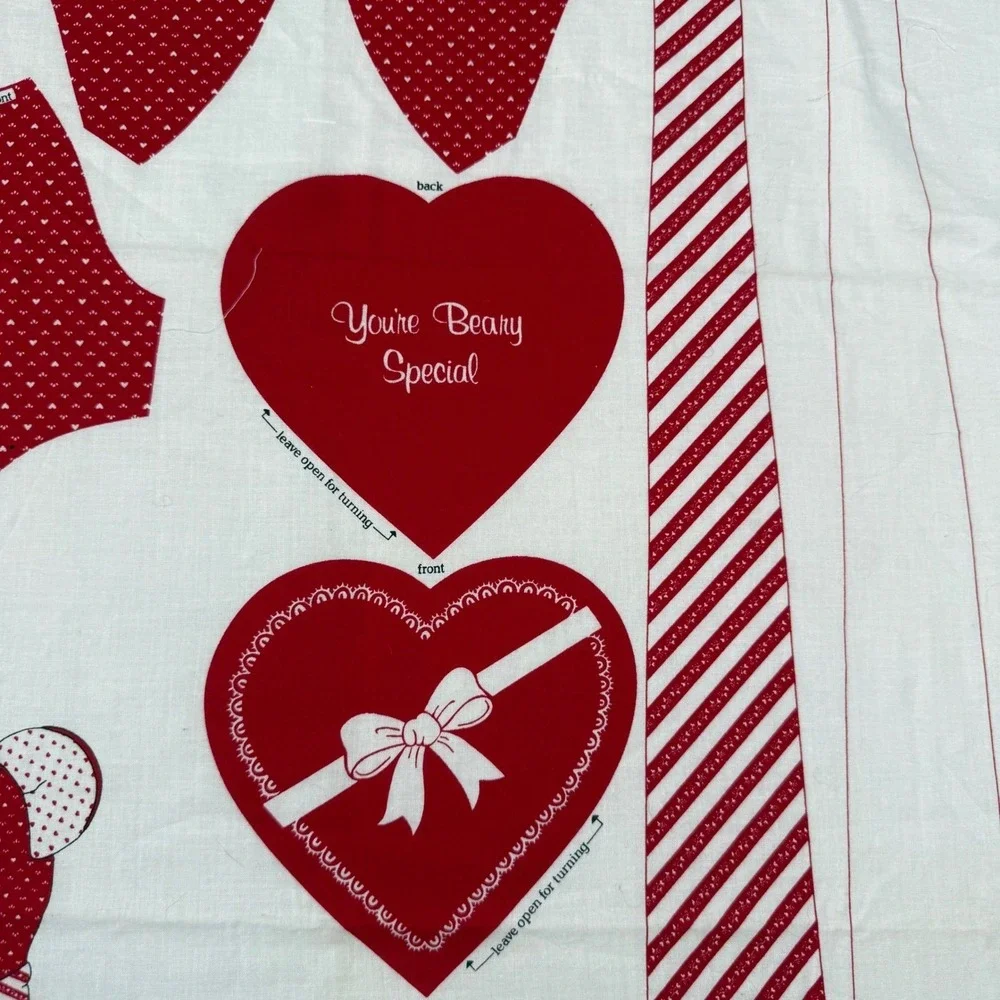 Vintage VIP Cranston Print Works Teddy Love Bear Fabric Panel DIY Sewing Kit Red